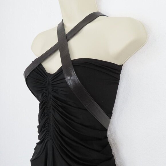 Donna Karan Medium Black Strapless Ruched Dress Leather Straps Union Made VTG - Picture 4 of 12
